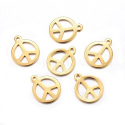 201 Stainless Steel Pendants, Peace Sign, Golden, 15x12.5x1mm, Hole: 1.4mm