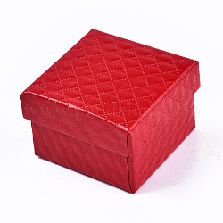 Cajas de joyería de cartón, Para el anillo, pendiente, collar, con la esponja en el interior, cuadrado, rojo, 5~5.1x5~5.1x3.3~3.4 cm