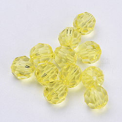 Perline acrilico trasparente, sfaccettato, tondo, giallo, 6x5.5mm, Foro: 1.3 mm, circa 420pcs/50g