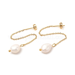 Hilo de oreja con cuentas de perlas naturales, chapado al vacío 304 pendientes colgantes de borla de acero inoxidable para mujer, dorado, 88mm, pin: 0.7 mm