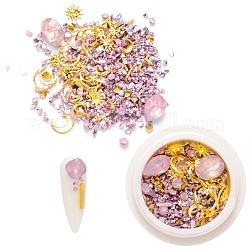 ail Art Decoration Accessories, with Resin Rhinestones & Golden Tone Brass Cabochons & Glass Chips, Mixed Shapes, Misty Rose, 1~10x1~10x0.5~5mm