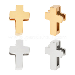 Unicraftale 4Pcs 2 Colors 304 Stainless Steel Slide Charms, Cross, Golden & Stainless Steel Color, 12x8x3.5mm, Hole: 8x1.5mm, 2pcs/color