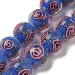 Brins de perles de chalumeau de sable d'or faits à la main d'olycraft, ronde, motif de vortex, Dodger bleu, 12mm, Trou: 2mm, environ 30 pcs / boîte