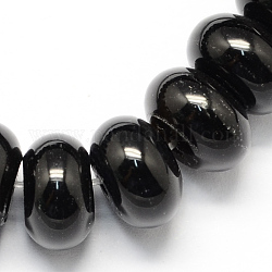 Brins de perles d'onyx noir naturel teint, rondelle en forme, noir, 6x4mm, Trou: 1mm, Environ 99 pcs/chapelet, 15.7 pouce