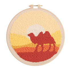 Kit para principiantes de bordado con punzón, incluyendo hoja de instrucciones, hilo, punzón, tela de algodón, Aro y aguja de bordar de plástico., forma de camello, 29x29 cm