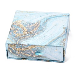 Quadratische Schubladenbox aus Papier, mit schwarzem Schwamm & Polyesterseil, Marmormuster, für Armband und Ringe, Licht Himmel blau, 9.3x9.4x3.4 cm