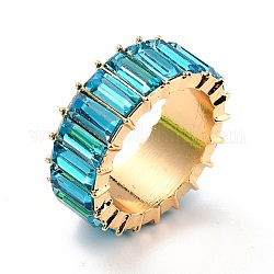 All-Around Sparkling Rhinestones Finger Ring, Flat Finger Ring for Women, Light Gold, Aquamarine, US Size 7 3/4(17.9mm)