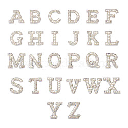 Alphabet Harz Perlen Patches, Applikationen bügeln / annähen, Kostüm-Zubehör, für Kleidung, Taschenhose, weiß, 43.5~50x20~51x3 mm