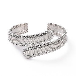 Bracelet manchette ouvert rectangle en laiton pour femme, platine, diamètre intérieur: 2-3/8 pouce (5.9 cm)