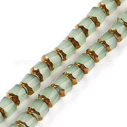 Fili di perle di giada imitazione vetro elettrolitico, sfaccettato, metà d'oro placcato, tondo, verde chiaro, 5.5mm, Foro: 1.2 mm, circa 70pcs/filo, 14.96'' (38 cm)