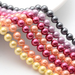 Shell Pearl Beads Strands, Round, Mixed Color, 6mm, Hole: 1mm, about 64pcs/strand, 16inch