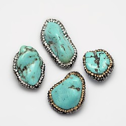 Pépites teintes et chauffées perles de strass en argile polymère de magnésite naturelle, turquoise, 12~40x10~26x8~22mm, Trou: 1mm