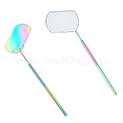 Espejo de acero inoxidable, herramienta de pestañas postizas, color del arco iris, 19x5.8 cm