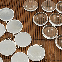 25мм прозрачно ясный куполообразное стекло кабошон крышка для латуни фото кулон материалы, серебристый цвет, без никеля , подвески: 26x2 мм, отверстие : 2 мм, Стекло: 25x7.4 мм