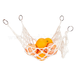 Hanging Fruit Macrame Basket, Cotton Knitting Net Bag, Boho String Bag, with Iron Ring, for Kitchen, Floral White, 630x85x7mm