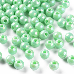 Perline acrilico opaco, ab colore placcato, tondo, acquamarina, 6x5mm, Foro: 1.8 mm, circa 4400pcs/500g