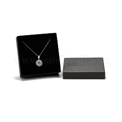 Cardboard Jewelry Boxes, with Black Sponge Inside and Gray Snap Cover, for Necklaces & Ring, Square with Word, Black, 9x9x2.9cm