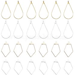 NBEADS 80 Pcs Mixed Shape Steel/Brass Wire Earring Charm Pendants, 2 Colors Teardrop and Pentagon Beading Hoop Earring Finding Charms with Loops for DIY Earring Jewelry Making