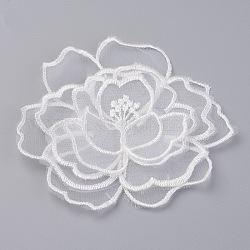 Fibre de couture de broderie de dentelle, accessoires de vêtement diy, fleur, blanc, 91x95mm