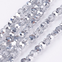 1 Strand Electroplate Glass Beads Strands, Half Plated, Faceted(32 Facets), Round, Silver Plated, 6mm, Hole: 1mm, about 98~100pcs/strand, 22.6 inch