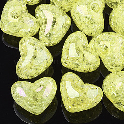 Perles en acrylique transparentes craquelées, demi-percés perles, cœur, jaune, 14.5x18x13mm, demi-trou: 3.5 mm