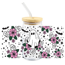 Halloween Ghost PET Self-Adhesive Bottle Decorative Stickers, Waterproof Decals for Bottle Decor, Orchid, 230x110mm