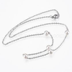 304 Stainless Steel Pendant Necklaces, with Acrylic Pearl and Lobster Clasps, Stainless Steel Color, 17.7 inch(45cm)