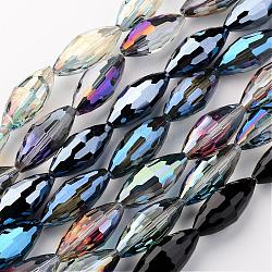 Electroplate Glass and Glass Bead Strands, Rice, Faceted, Mixed Color, 36x16x16mm, Hole: 2mm, about 15pcs/strand, 21.57 inch