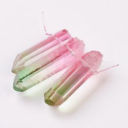 Natürliche Quarzkristall spitze Anhänger, gefärbt, Farbig, 26~50x5~10x5~10 mm, Bohrung: 1 mm, 3 Stück / Set