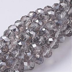 Abalorios de vidrio electroplate hebras, brillo medio perlas chapado, facetados, rerondana plana, gris claro, 8x6mm, agujero: 1 mm, aproximamente 68~70 pcs / cadena, 17.3 pulgada