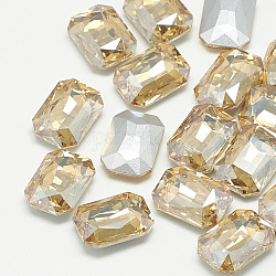 Cabujones de cristal con rhinestone, facetados, octágono rectángulo, luz colorado topaz, 10x8x3.5mm