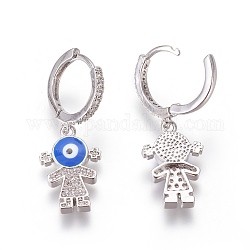 (Jewelry Parties Factory Sale)Brass Cubic Zirconia Hoop Earrings, Dangle Earrings, Girl, Platinum, Blue, 33mm, Pendant: 18x12x3mm, Pin: 1mm