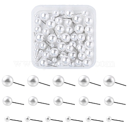 60 Uds. Pendientes de tuerca de perlas de imitación de plástico de grado A de 3 tamaños para mujer, blanco, 5~10mm, pin: 0.8 mm, 20pcs / tamaño