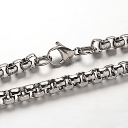 304 Stainless Steel Box Chain Necklaces, with Lobster Clasps, Stainless Steel Color, 29.5 inch(75cm)