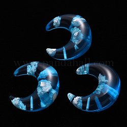 Transparente Epoxidharzperlen, Hälfte gebohrt, Mondsichel Horn, Verdeck blau, 25x23x10 mm, Bohrung: 1 mm