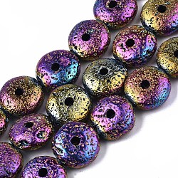 Elektroplatte synthetische Lava Rock Beads Stränge, holperig, Flachrund, Multi-Farbe plattiert, 14x6 mm, Bohrung: 1.2 mm, ca. 28 Stk. / Strang, 15.16 Zoll (38.5 cm)