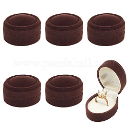 Scatola ad anello singolo in velluto, custodia regalo per fedi nuziali, ovale, marrone noce di cocco, 5.35x3.9x3.65cm