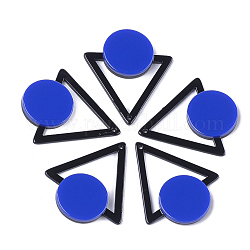 Pendenti in cellulosa acetato (resina), triangolo con rotonda e piatta, blu, 42.5x37x4mm, Foro: 1.5 mm