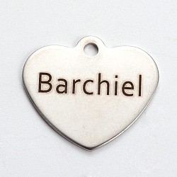 Edelstahl Herzanhänger, mit Wort Barchiel, Edelstahl Farbe, 21x24x1 mm, Bohrung: 2 mm