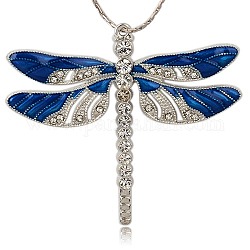 Colgantes grandes de libélula esmalte platino aleación, con diamante de imitación, azul real, 57x64x5mm, agujero: 2 mm