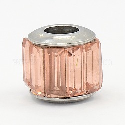Glass European Beads, Large Hole Drum Beads, with 304 Stainless Steel Core, Faceted, Light Salmon, 11x10mm, Hole: 5mm
