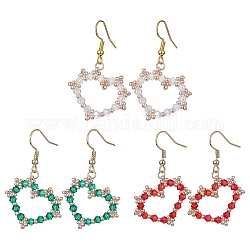 Boucles d'oreilles pendantes en forme de cœur en perles de verre avec 304 épingles en acier inoxydable, couleur mixte, 42~44x26~28mm