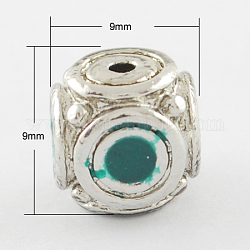 Handmade Indonesia Beads, with Alloy Cores, Cube, Antique Silver, LightSea Green, 9x9mm, Hole: 1.5mm