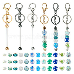 Pandahall DIY Perlen-Schlüsselanhänger-Bastelset, inklusive perlenbesticktem Schlüsselanhänger aus Legierung, Acrylharzperlen &, Rund & Katzenpfotenabdruck, Mischfarbe, 13~16x13~18.5x5.5~16 mm, Bohrung: 2.5~5 mm