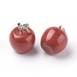 Pendentifs de jaspe rouge naturel, avec accessoire en alliage, pomme, platine, 23x20mm, Trou: 2.5x5mm