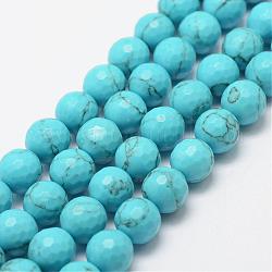 Kunsttürkisfarbenen Perlen Stränge, Runde, gefärbt, 8 mm, Bohrung: 1 mm, ca. 48 Stk. / Strang, 15.3 Zoll (39 cm)