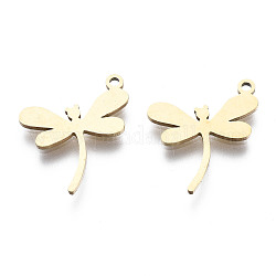201 Stainless Steel Charms, Laser Cut, Dragonfly, Golden, 12.5x13.5x1mm, Hole: 1.4mm