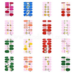Наклейки с полным покрытием для ногтей, блестящие порошковые наклейки, самоклеящийся, для украшения ногтей, разноцветные, 25.5x10~16.5 мм, 12шт / лист, 16sheet / комплект