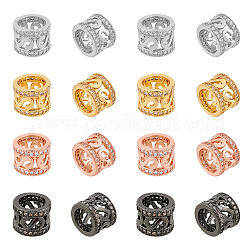 Brass Micro Pave Clear Cubic Zirconia Beads, Large Hole Beads, Column, Hollow, Mixed Color, 10x7mm, Hole: 7mm, 4colors, 2pcs/color, 8pcs/box