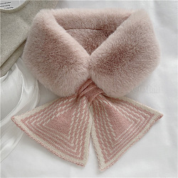 Écharpe cache-cou ornée en fausse fourrure de polyester pour femmes, écharpe col automne hiver, motif de triangle, rose brumeuse, 750x140mm